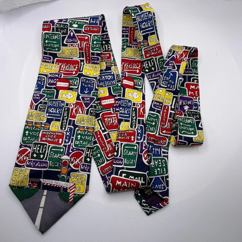 Alynn Necktie Mens OS Multi Excellent Information Superhighway Tech Silk Vintage